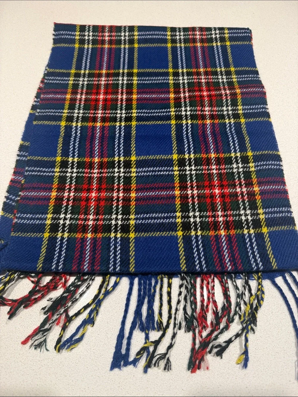 Blue Tartan Plaid Fringe Scarf